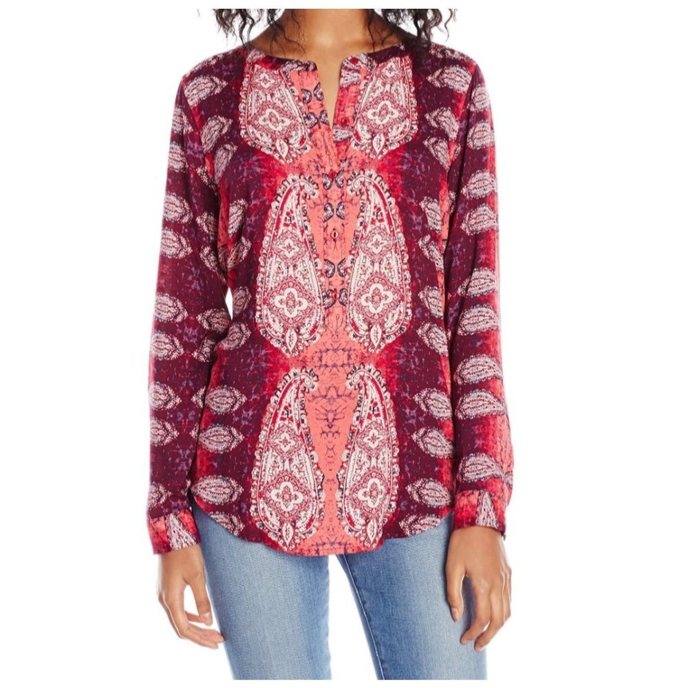 Lucky Brand Paisley Pop over Boho Tunic red size Lโ
